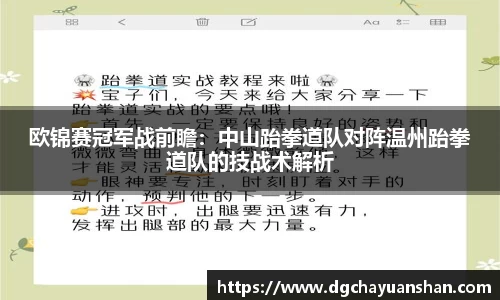 欧锦赛冠军战前瞻：中山跆拳道队对阵温州跆拳道队的技战术解析
